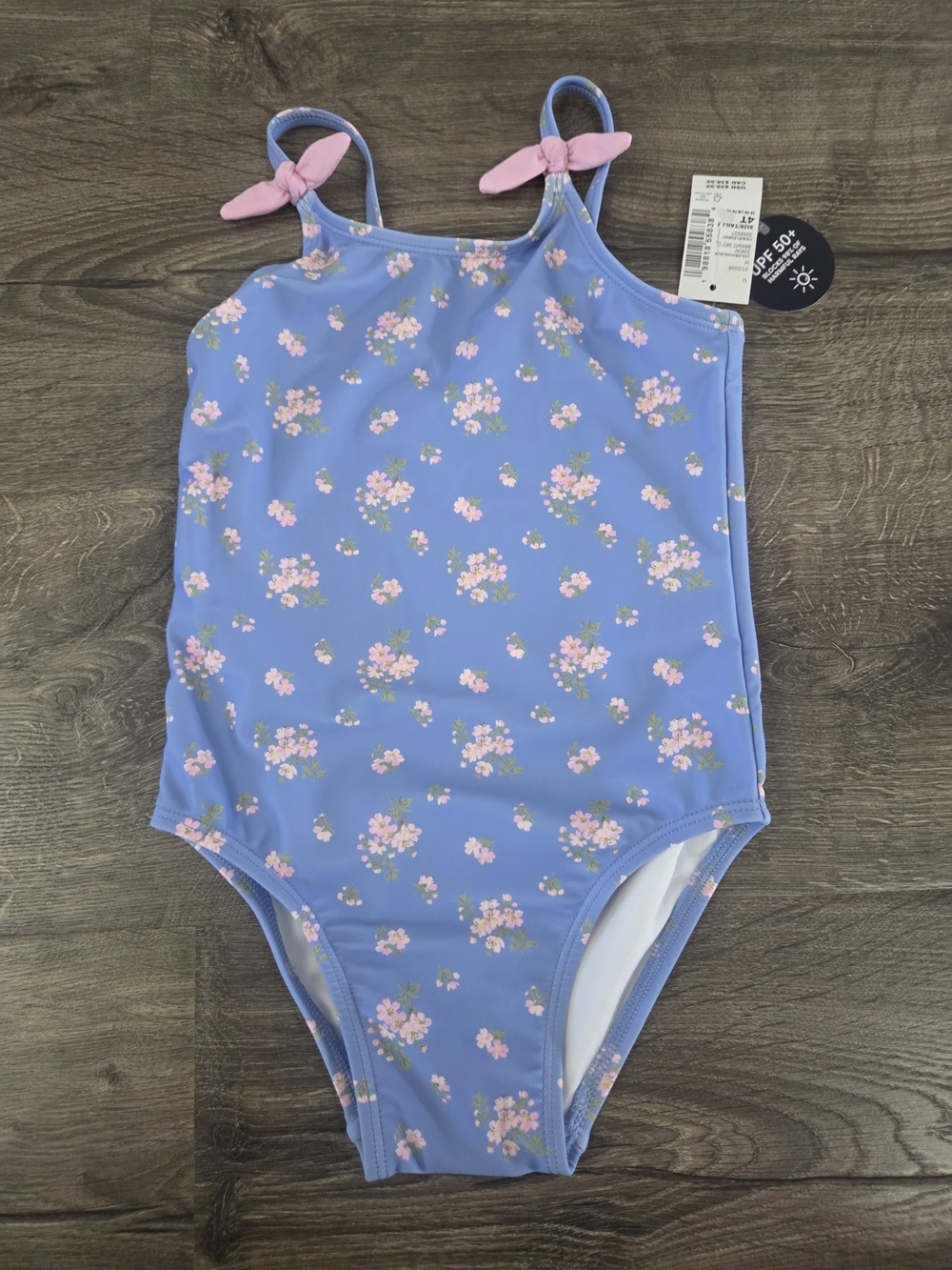 Girls Floral One-Piece Swimsuit with Pink Bow Straps Size 4t NWT